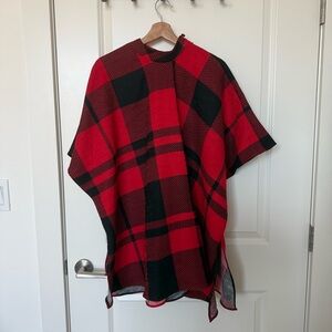 Red and Black Plaid Poncho